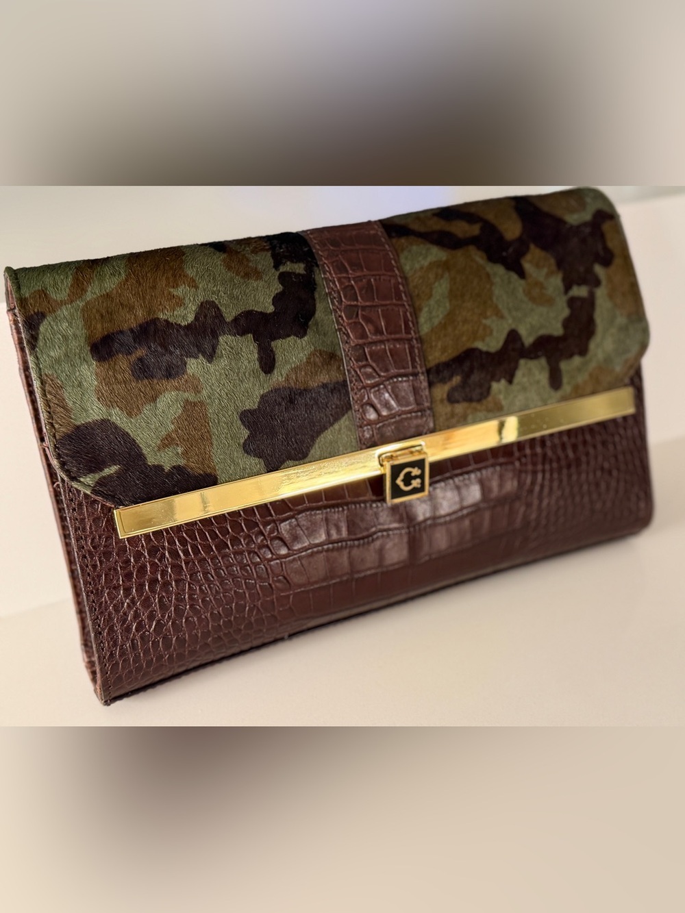 Vintage original C. Wonder- Hair on Calf / embossed leather Camouflage Bag